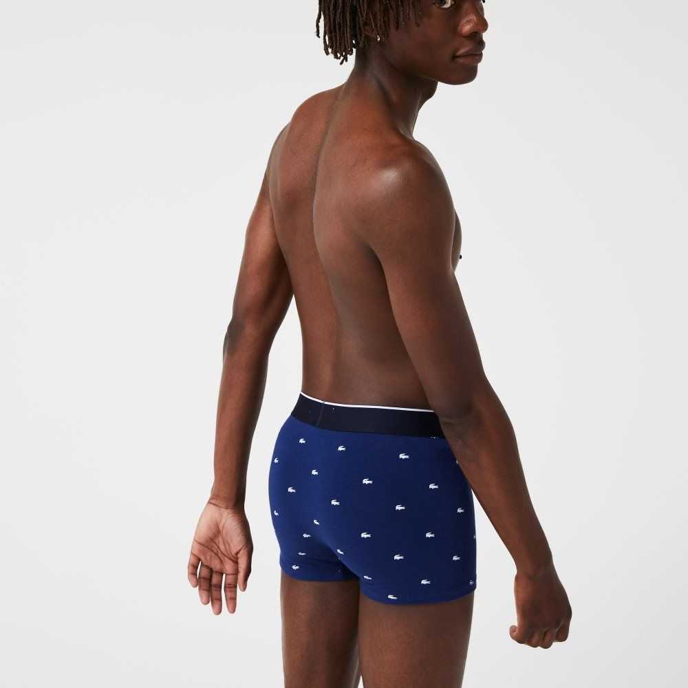 Lacoste Casual Signature Boxer Trunks 3-Pack Navy Blue / Grey Chine / Red | SOWK-24851