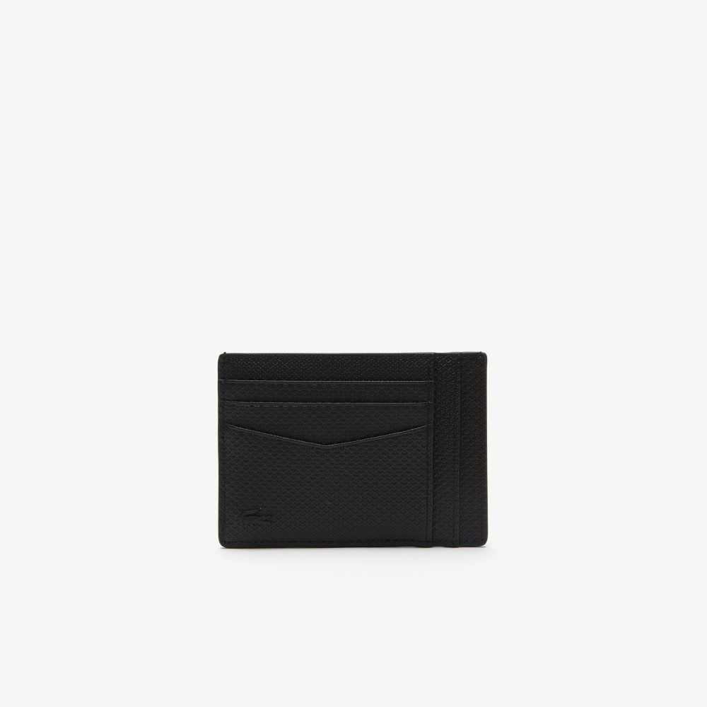 Lacoste Chantaco Calfskin Leather Card Holder Black | RBGL-14507