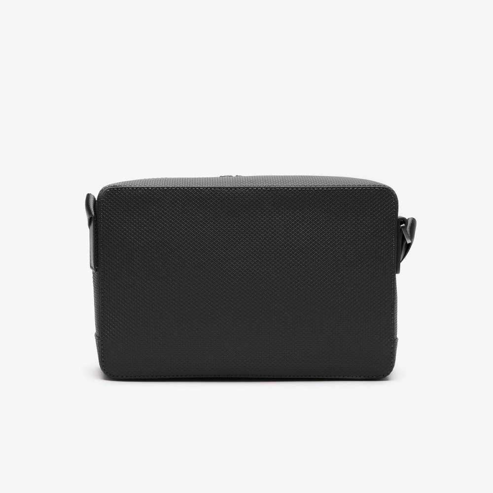 Lacoste Chantaco Matte Stitched Leather Crossbody Bag Black | HVIY-54960