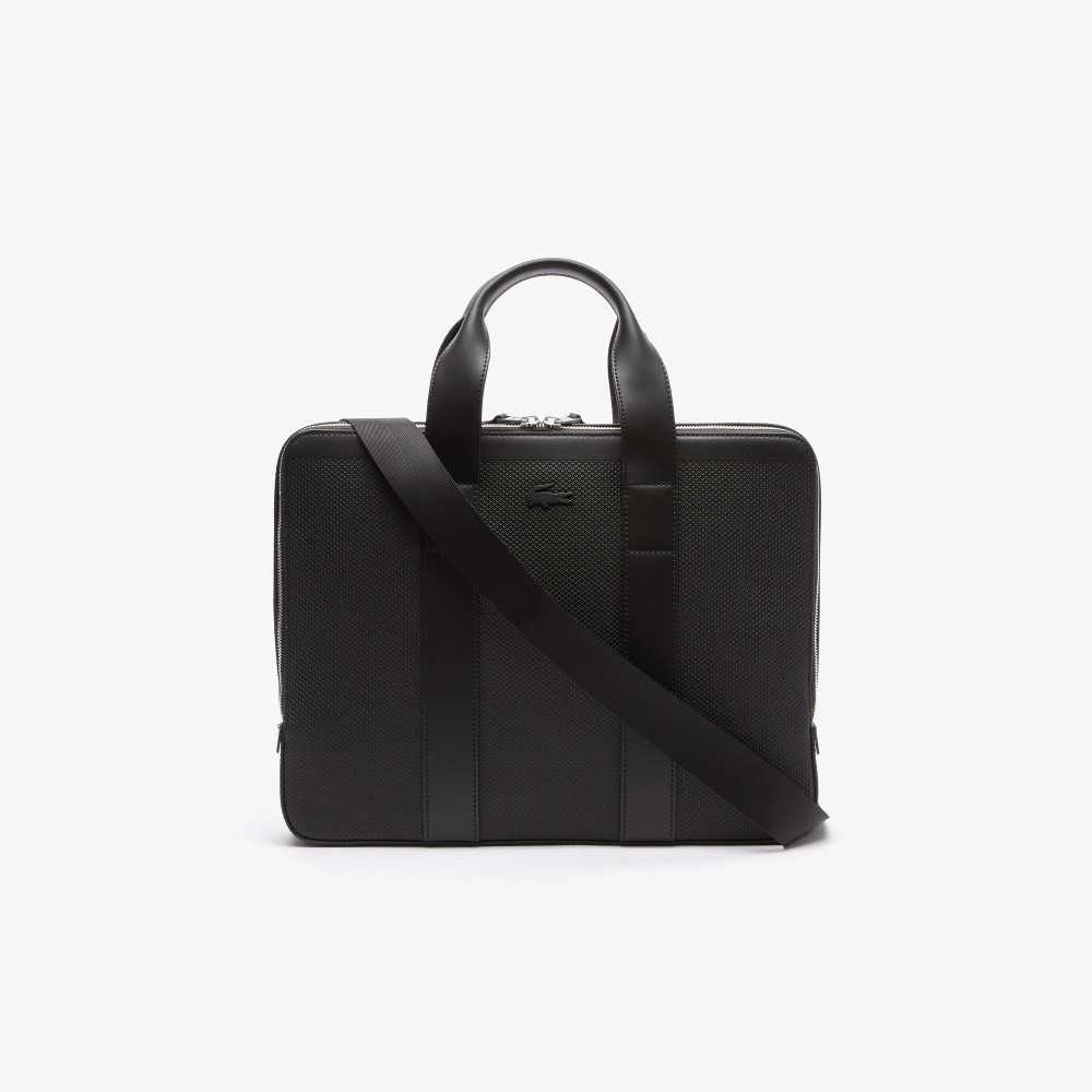 Lacoste Chantaco Pique Leather Extra Slim Computer Bag Black | KNLM-20486