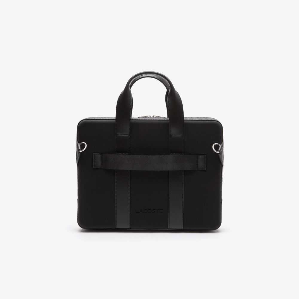 Lacoste Chantaco Pique Leather Extra Slim Computer Bag Black | KNLM-20486