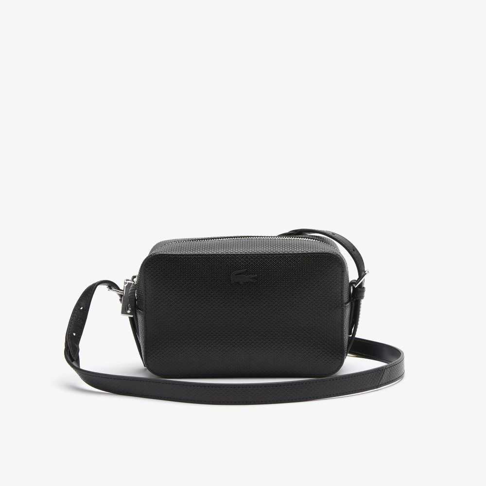 Lacoste Chantaco Pique Leather Small Shoulder Bag Black | VXJR-07834