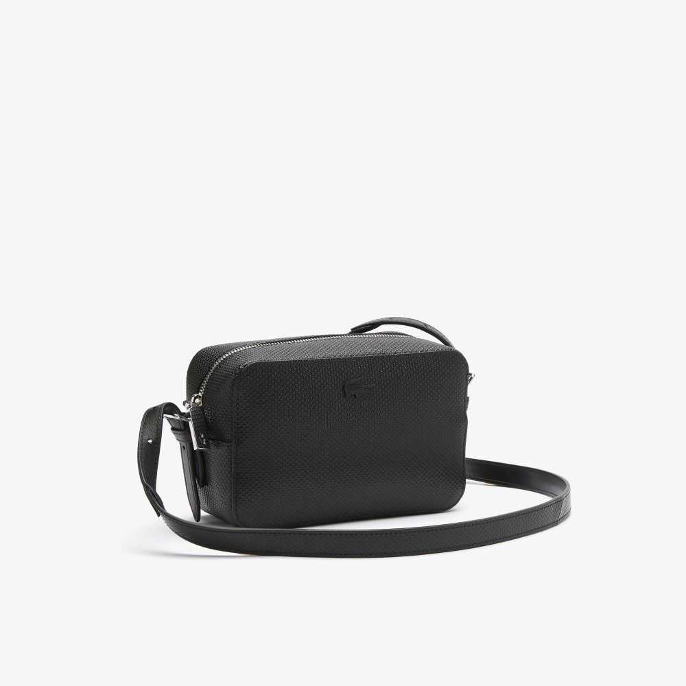 Lacoste Chantaco Pique Leather Small Shoulder Bag Black | VXJR-07834