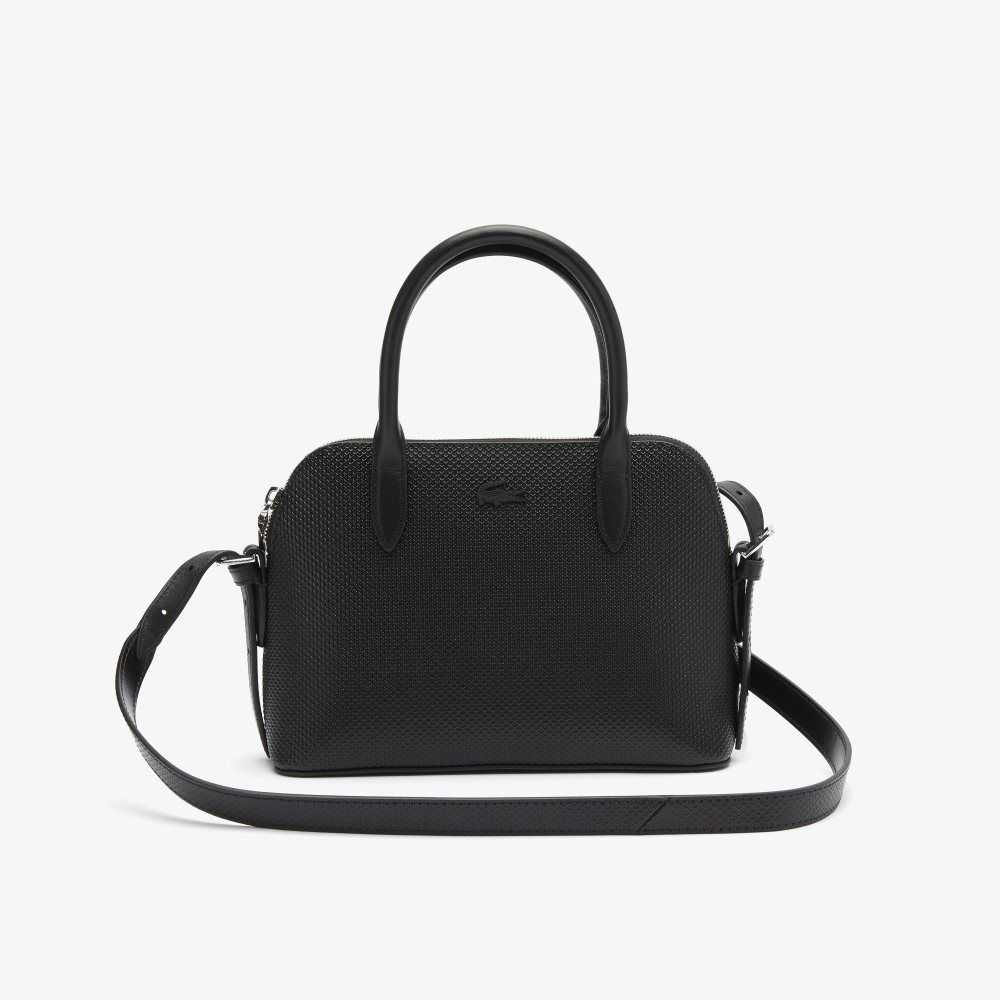 Lacoste Chantaco Pique Leather Top Handle Bag Black | DMEW-08497