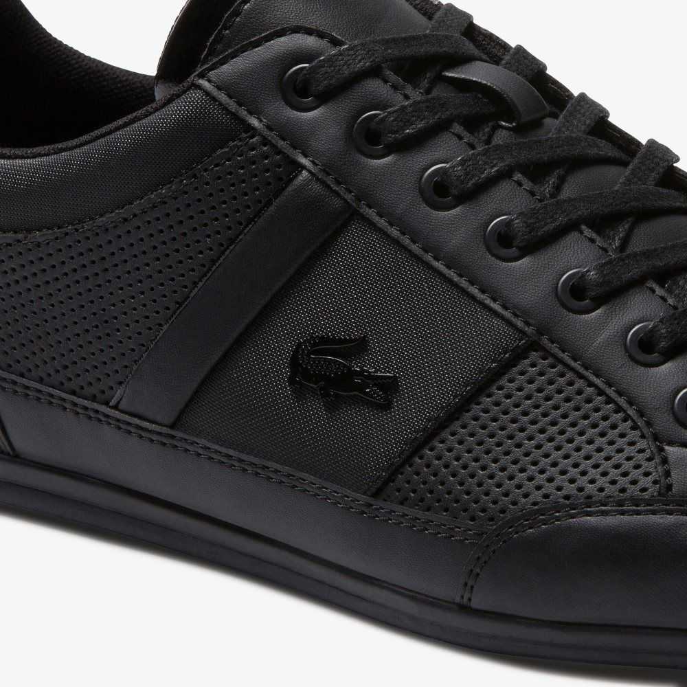 Lacoste Chaymon Perforated Leather Sneakers Blk/Blk | IDWH-91260