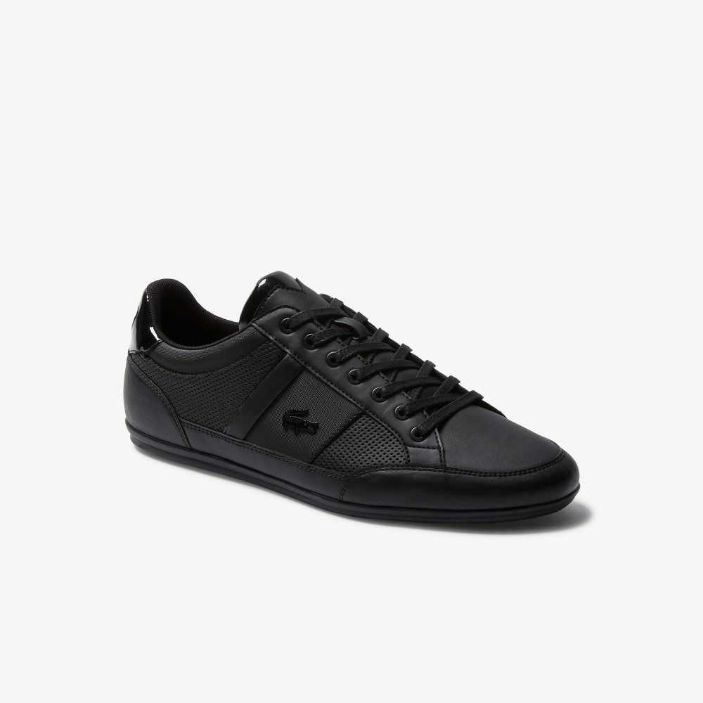 Lacoste Chaymon Perforated Leather Sneakers Blk/Blk | IDWH-91260