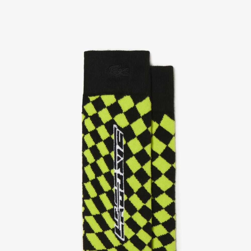 Lacoste Checkerboard Compression Socks Black / Yellow | GWYJ-37569