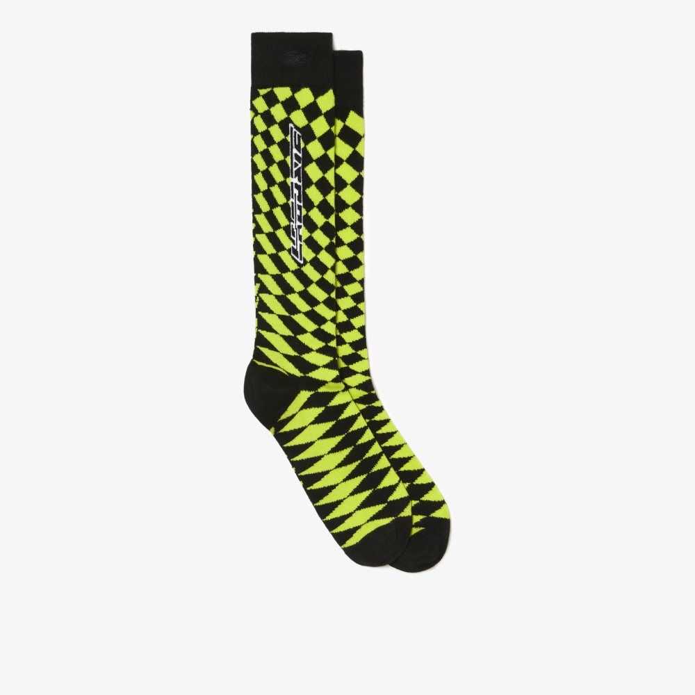 Lacoste Checkerboard Compression Socks Black / Yellow | GWYJ-37569