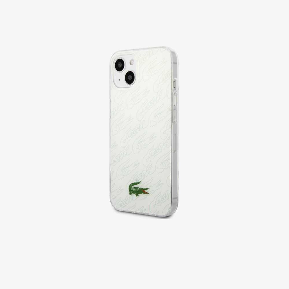 Lacoste Checkerboard Print iPhone 14 Plus Case White | JIGN-58613