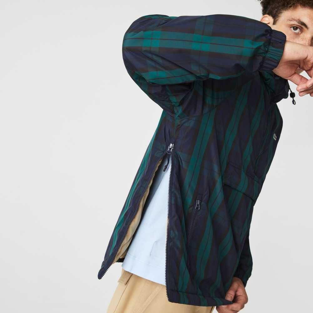 Lacoste Checkered Quilted Pullover Windbreaker Green / Navy Blue / Black | YKQF-38694