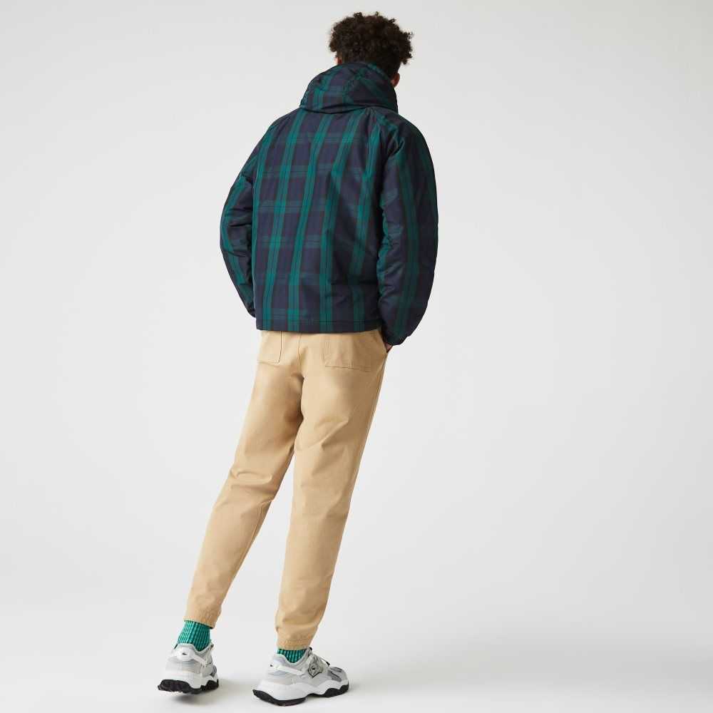 Lacoste Checkered Quilted Pullover Windbreaker Green / Navy Blue / Black | YKQF-38694