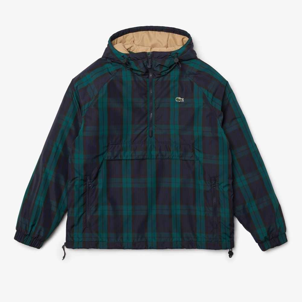 Lacoste Checkered Quilted Pullover Windbreaker Green / Navy Blue / Black | YKQF-38694