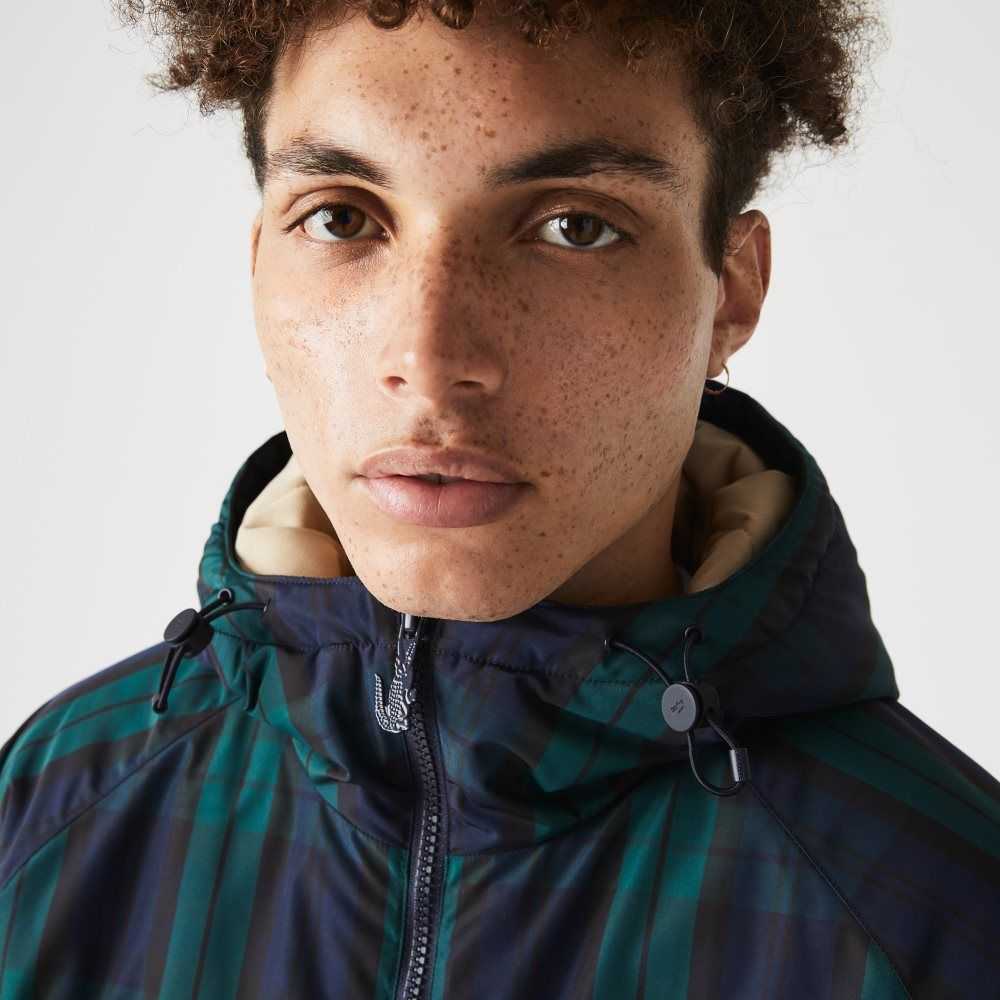 Lacoste Checkered Quilted Pullover Windbreaker Green / Navy Blue / Black | YKQF-38694