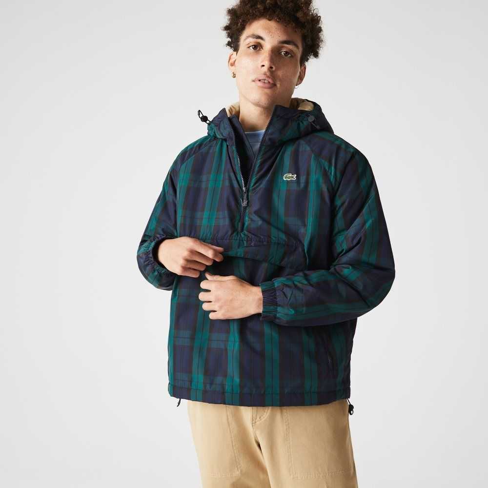 Lacoste Checkered Quilted Pullover Windbreaker Green / Navy Blue / Black | YKQF-38694