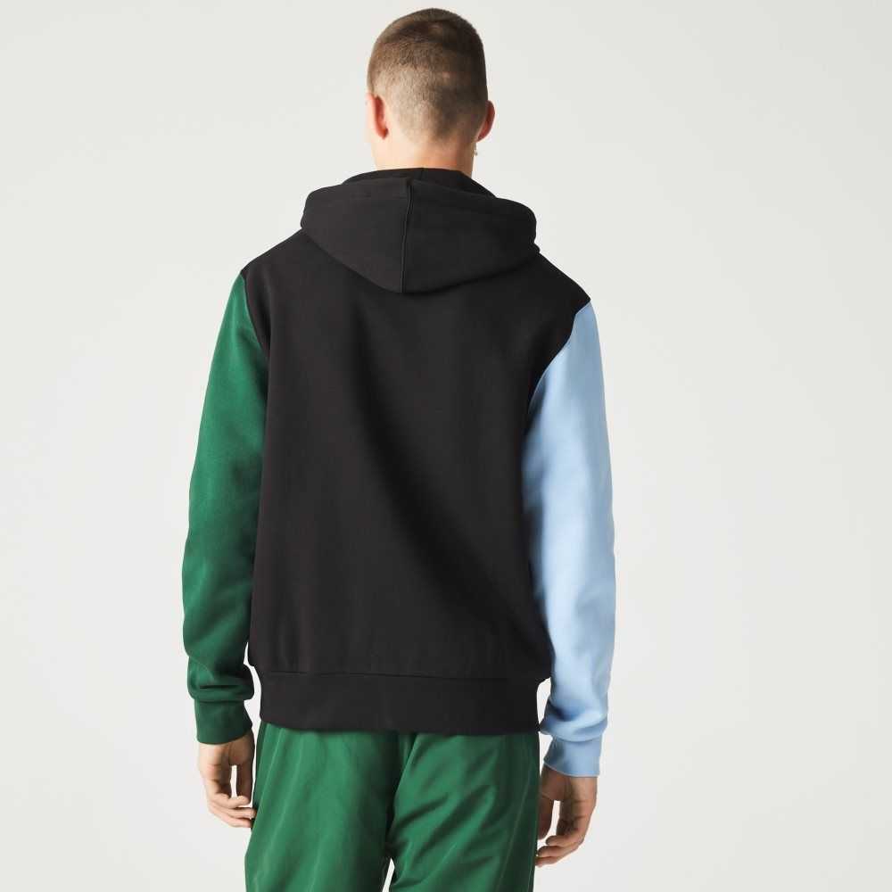 Lacoste Classic Fit Color-Block Hooded Zip Sweatshirt Black / Green / Blue / Light Green | DZXJ-17369