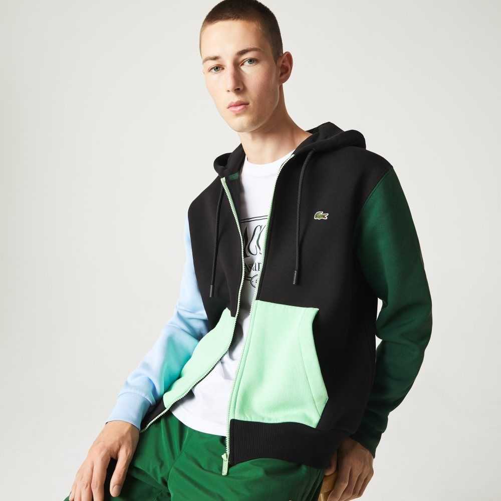 Lacoste Classic Fit Color-Block Hooded Zip Sweatshirt Black / Green / Blue / Light Green | DZXJ-17369