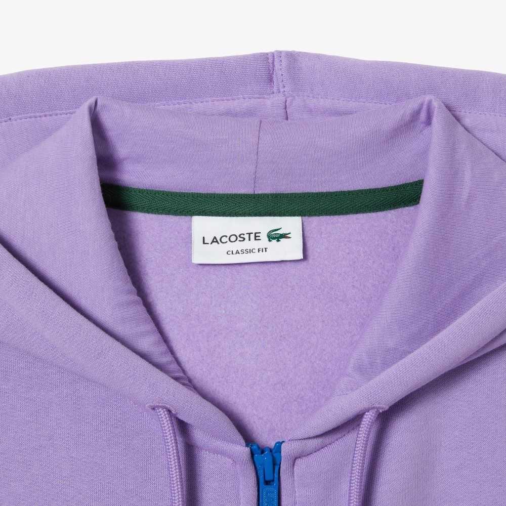 Lacoste Classic Fit Color-Block Hooded Zip Sweatshirt Purple / Black / White / Blue | NRZV-94802