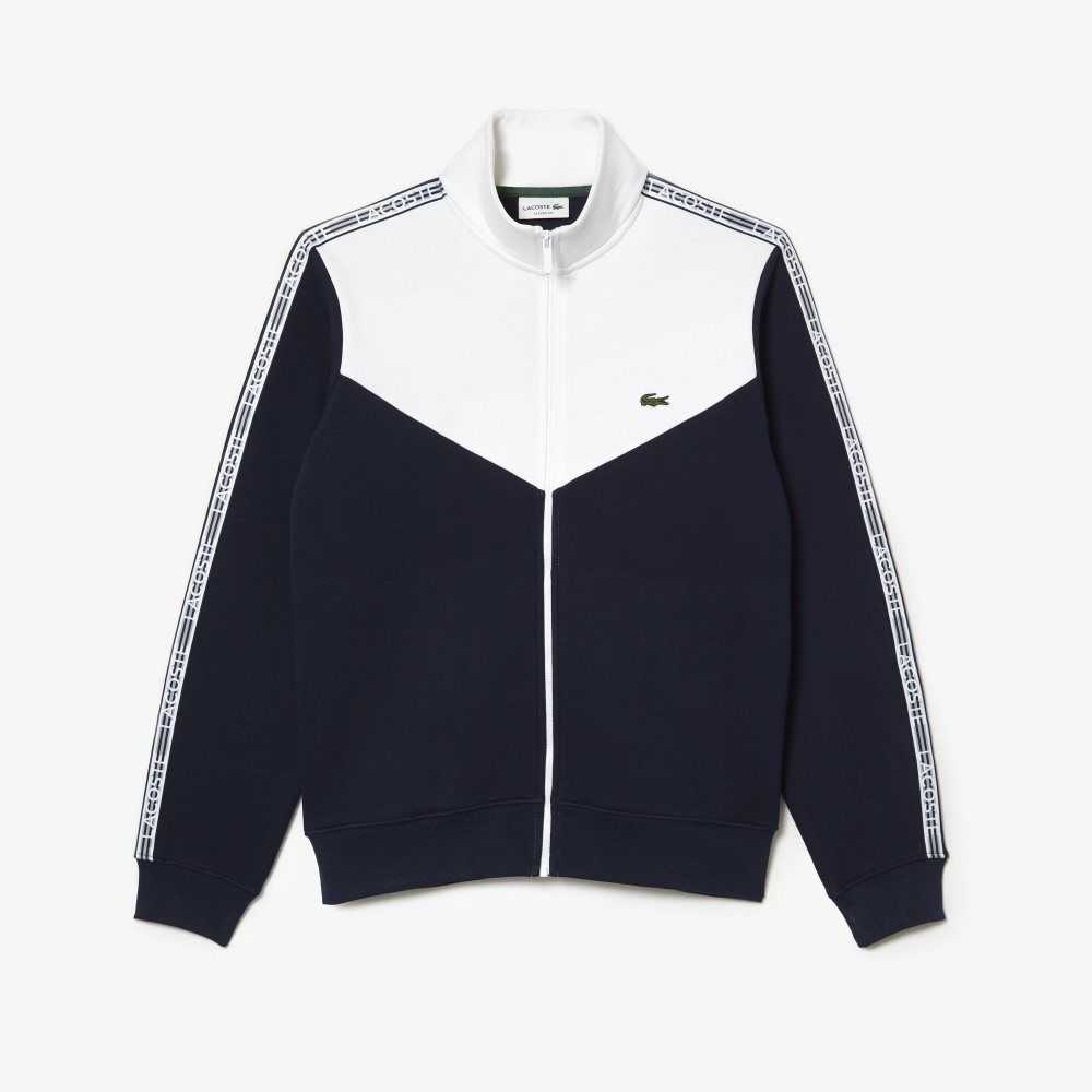 Lacoste Classic Fit Colorblock Zipped Sweatshirt Navy Blue / White | JUAY-48605