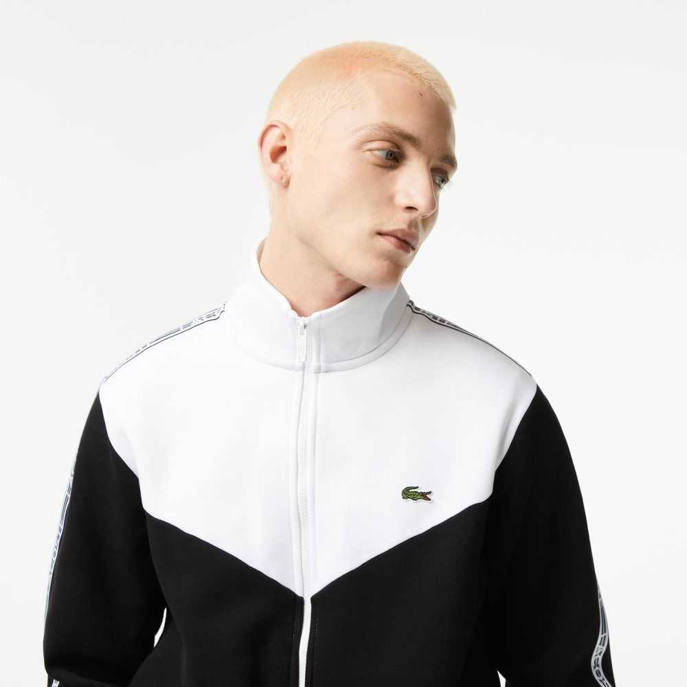 Lacoste Classic Fit Colorblock Zipped Sweatshirt Black / White | WVPO-14625