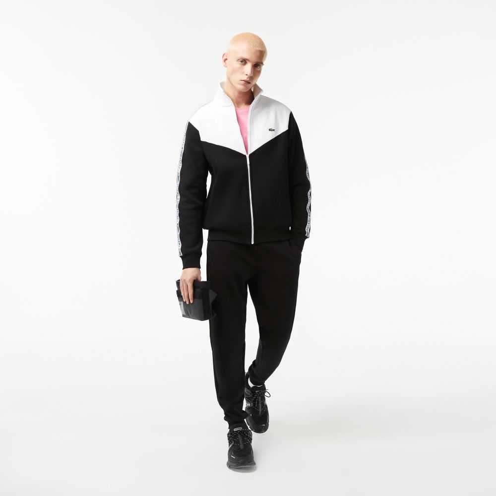 Lacoste Classic Fit Colorblock Zipped Sweatshirt Black / White | WVPO-14625