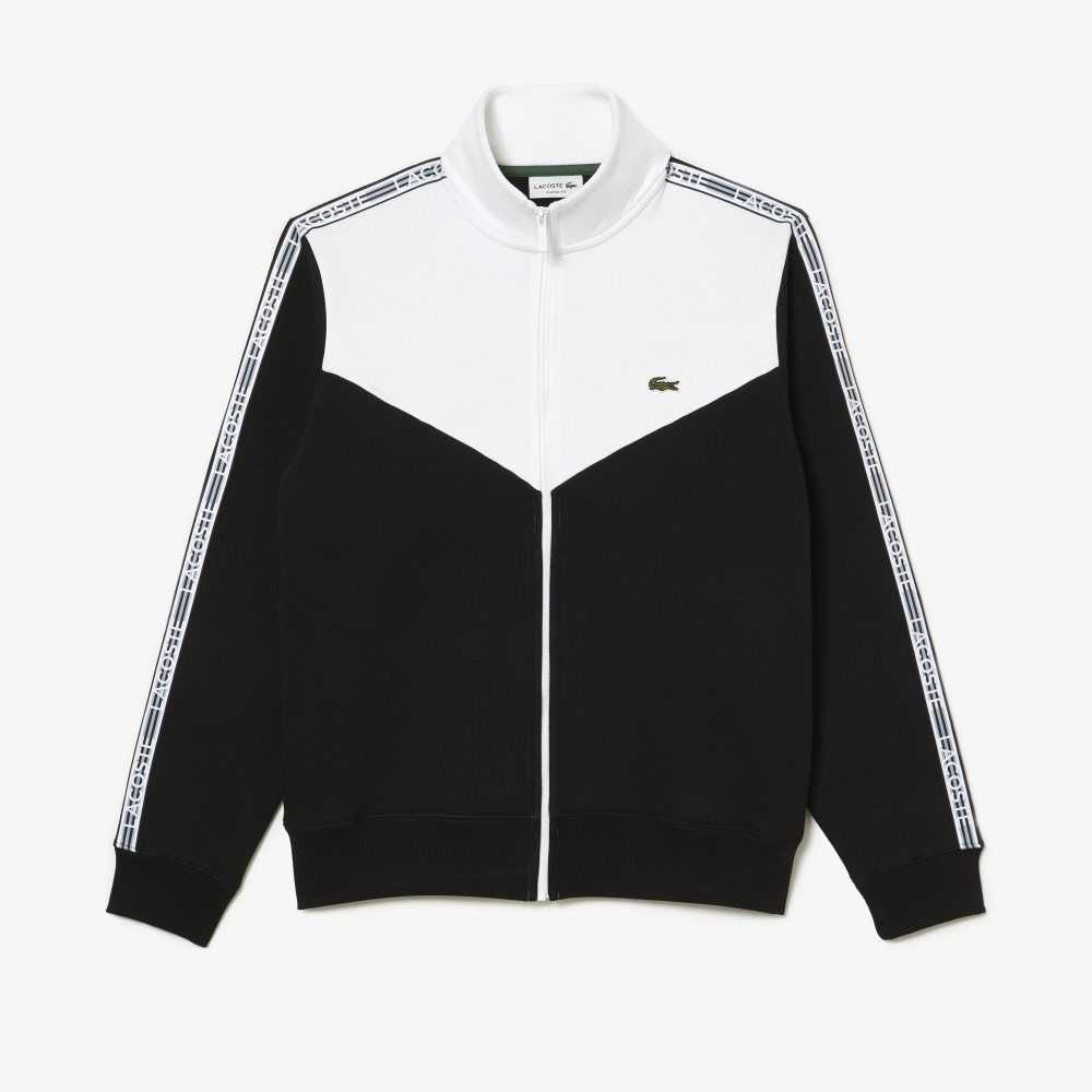 Lacoste Classic Fit Colorblock Zipped Sweatshirt Black / White | WVPO-14625