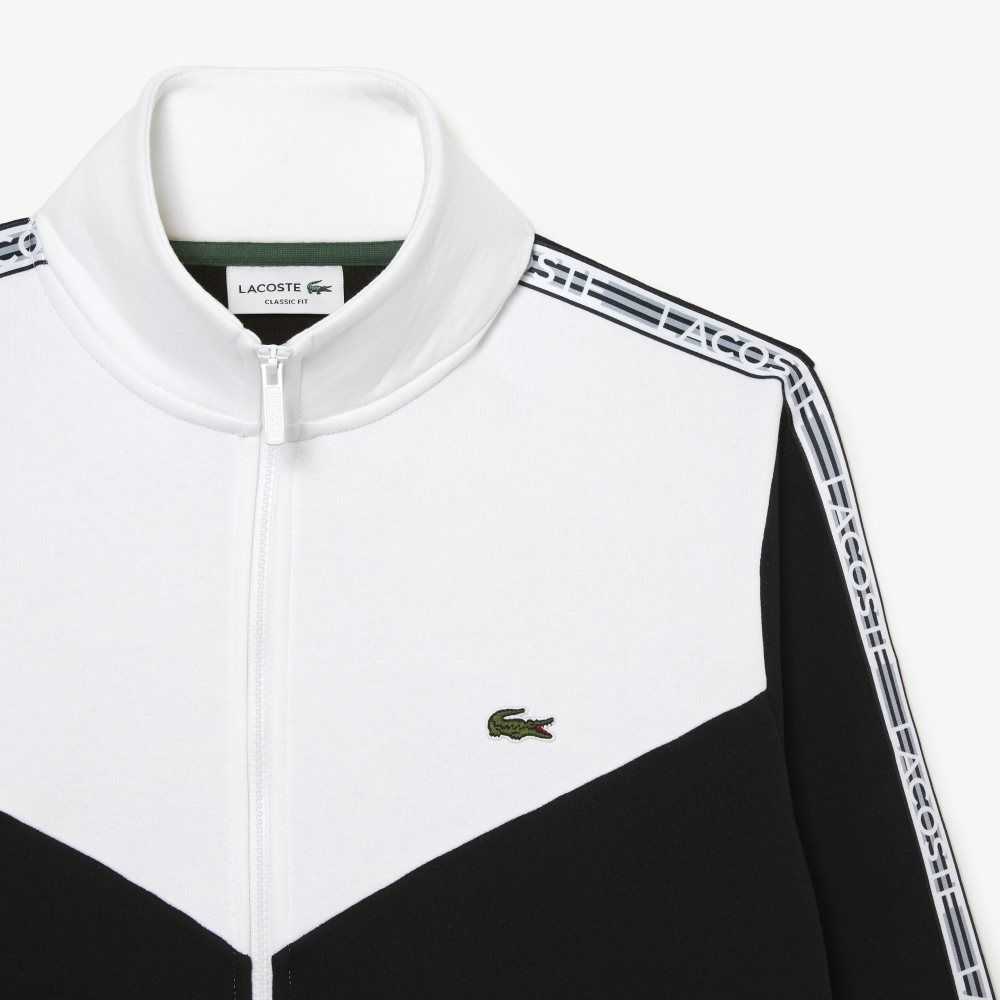 Lacoste Classic Fit Colorblock Zipped Sweatshirt Black / White | WVPO-14625