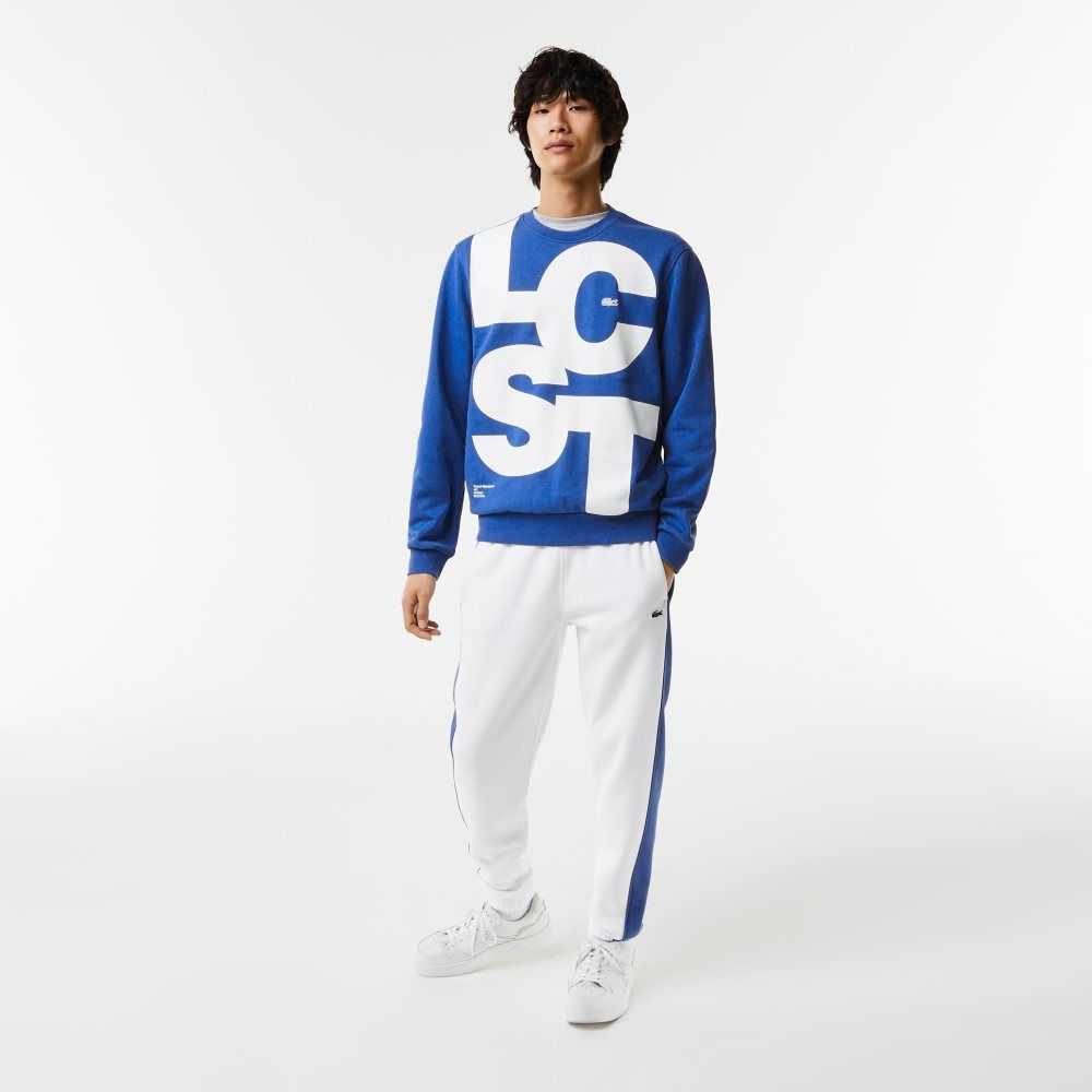 Lacoste Classic Fit Contrast Lettering Cotton Sweatshirt Blue | JEGQ-45107