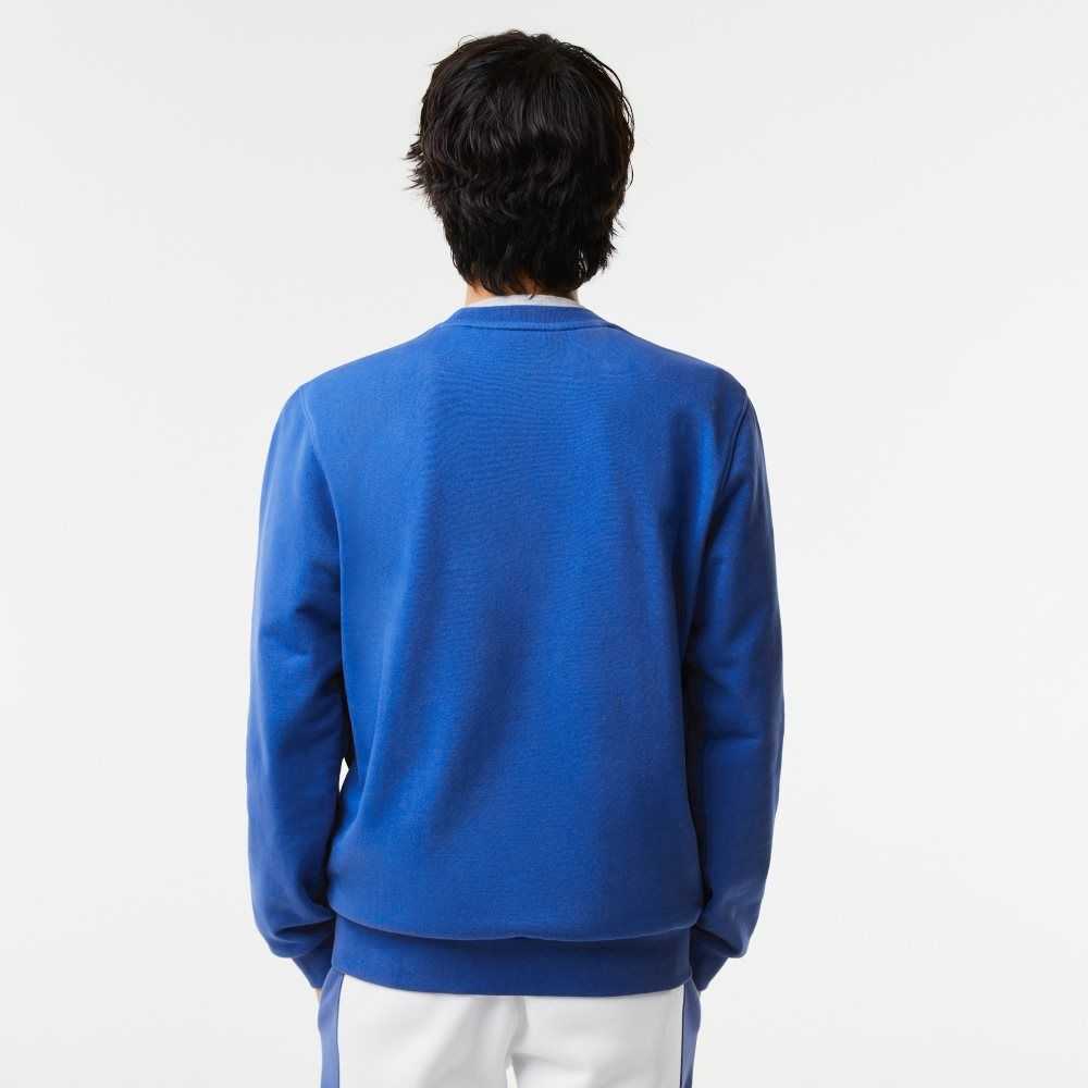 Lacoste Classic Fit Contrast Lettering Cotton Sweatshirt Blue | JEGQ-45107