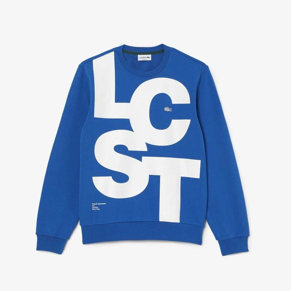 Lacoste Classic Fit Contrast Lettering Cotton Sweatshirt Blue | JEGQ-45107