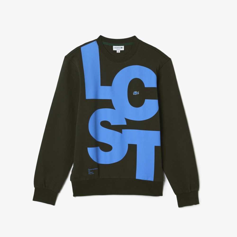 Lacoste Classic Fit Contrast Lettering Cotton Sweatshirt Khaki Green | NGYL-63879