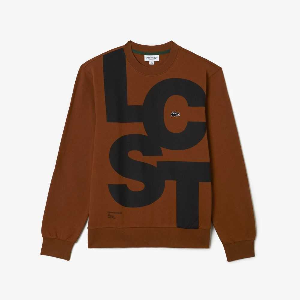 Lacoste Classic Fit Contrast Lettering Cotton Sweatshirt Brown | PVEZ-51926