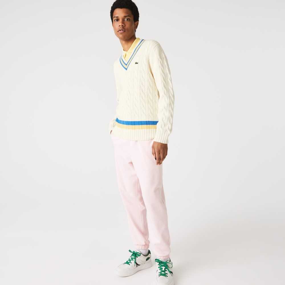 Lacoste Classic Fit Contrast Striped Wool Sweater White / Yellow / Blue | NGZC-52436