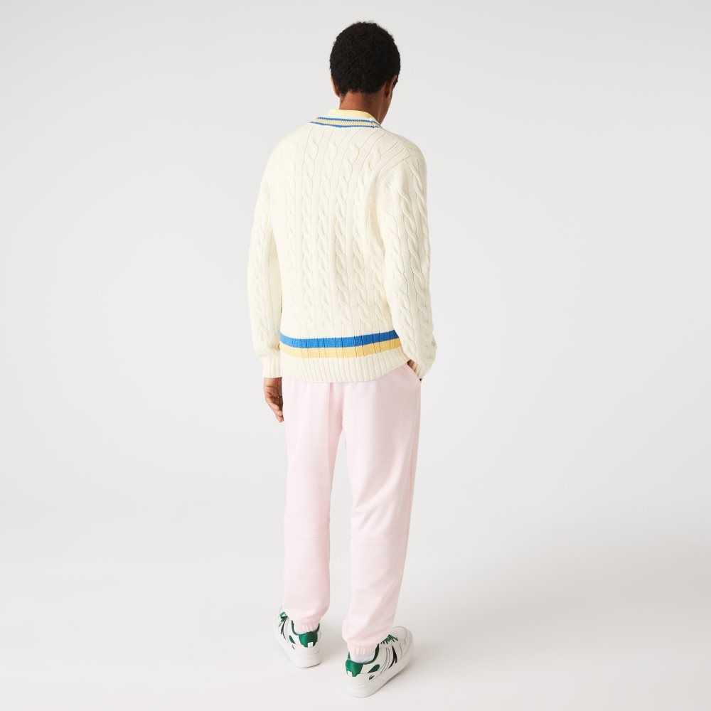 Lacoste Classic Fit Contrast Striped Wool Sweater White / Yellow / Blue | NGZC-52436