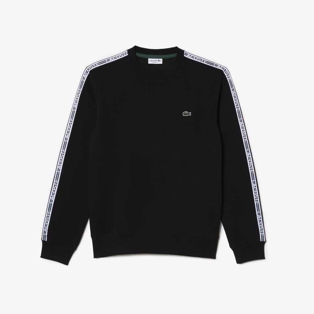Lacoste Classic Fit Logo Stripe Flannel Sweatshirt Black | HPTY-43692