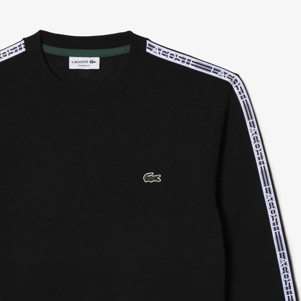 Lacoste Classic Fit Logo Stripe Flannel Sweatshirt Black | HPTY-43692