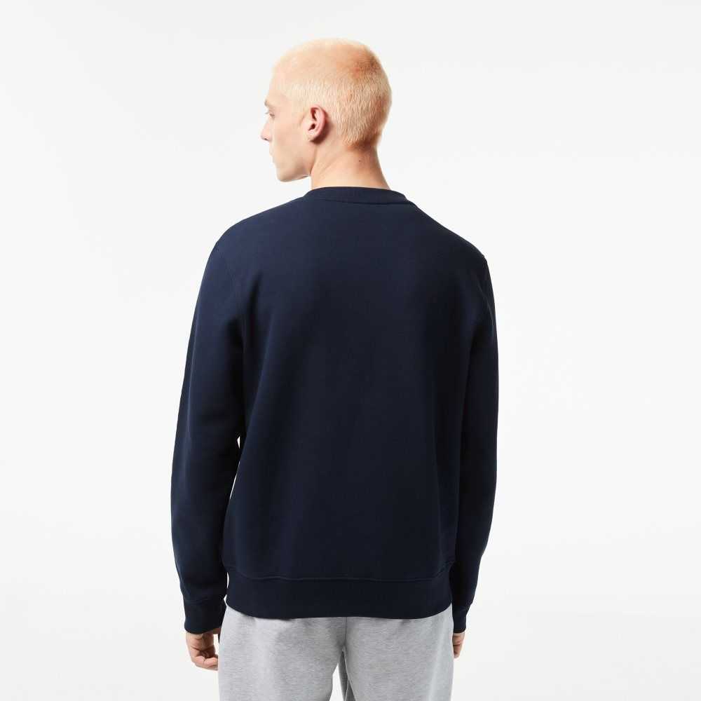 Lacoste Classic Fit Logo Stripe Flannel Sweatshirt Navy Blue | XOKZ-72046