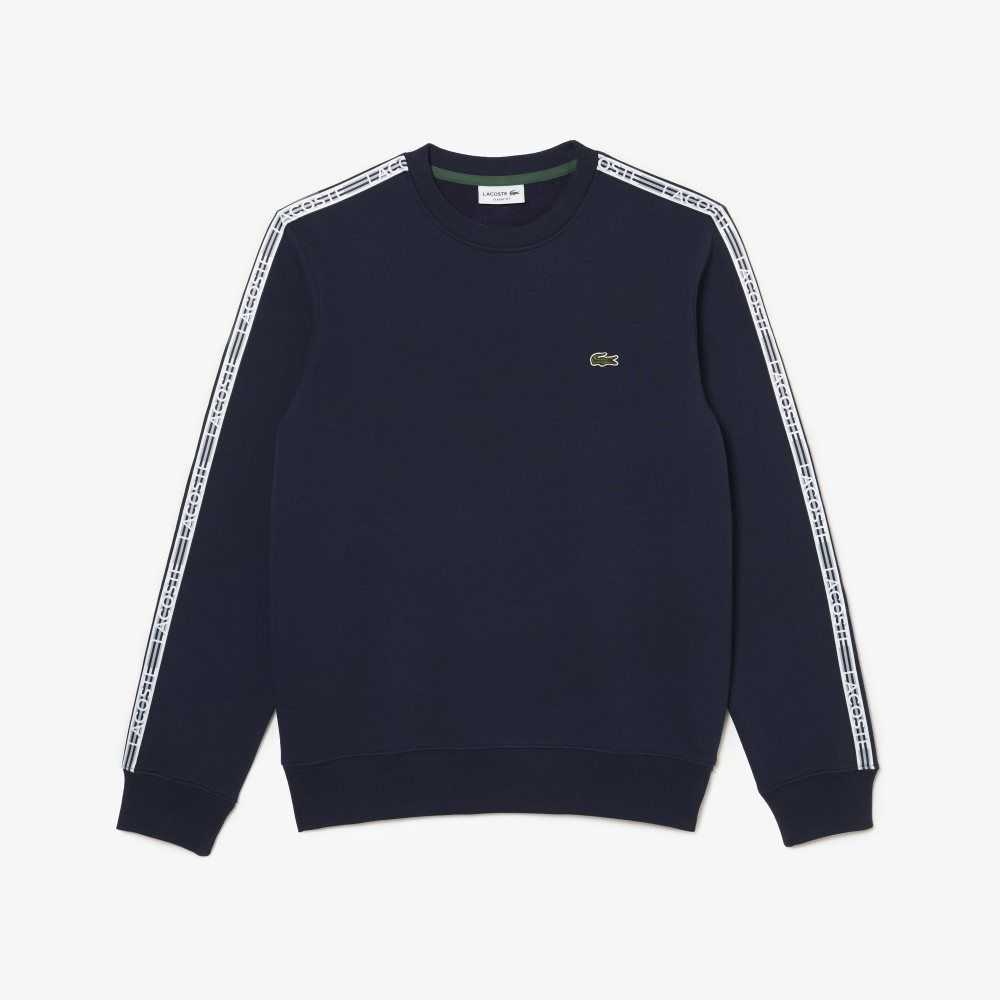 Lacoste Classic Fit Logo Stripe Flannel Sweatshirt Navy Blue | XOKZ-72046