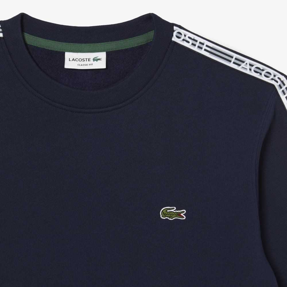 Lacoste Classic Fit Logo Stripe Flannel Sweatshirt Navy Blue | XOKZ-72046