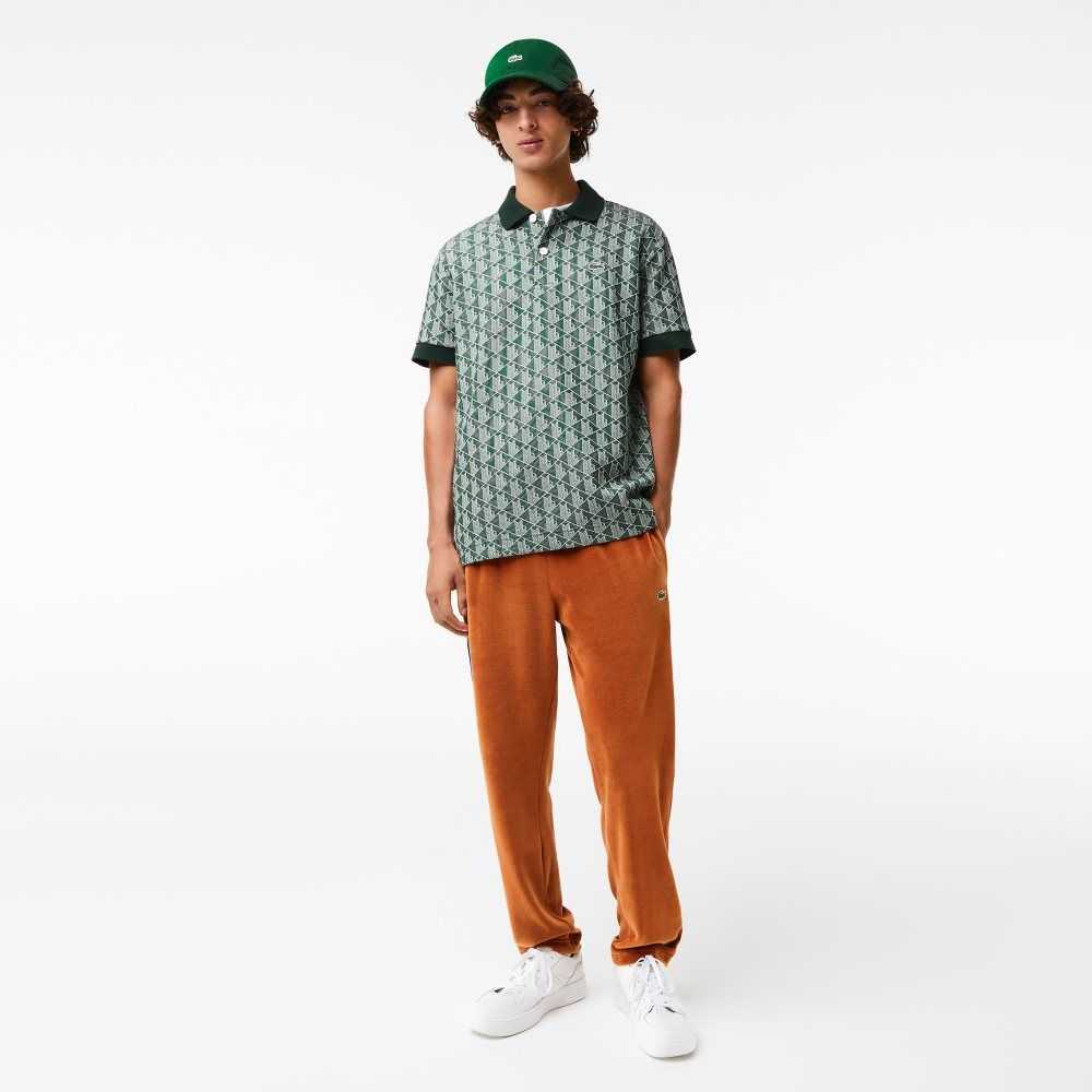 Lacoste Classic Fit Monogram Print Polo Green / Beige | EQPI-24160