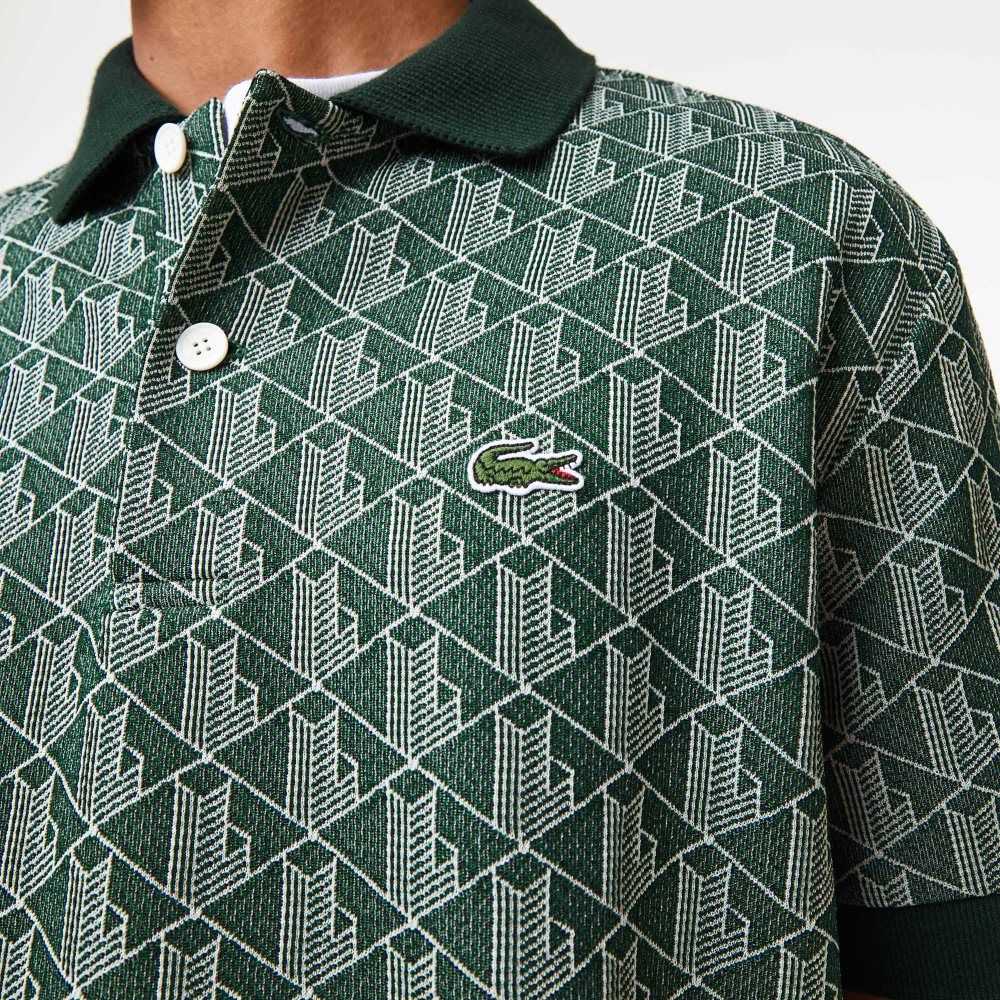 Lacoste Classic Fit Monogram Print Polo Green / Beige | EQPI-24160