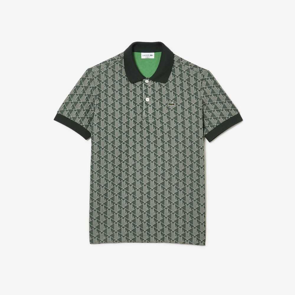 Lacoste Classic Fit Monogram Print Polo Green / Beige | EQPI-24160