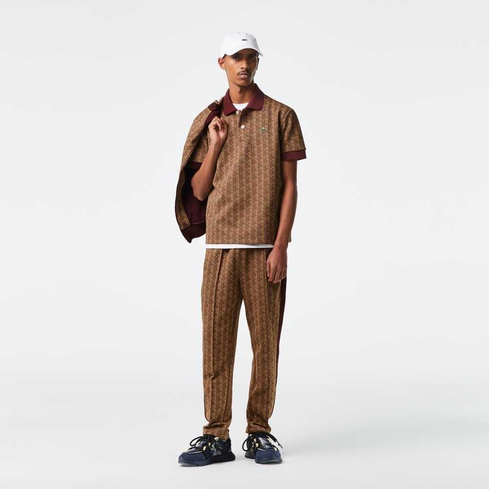 Lacoste Classic Fit Monogram Print Polo Beige / Bordeaux | JWRF-42809