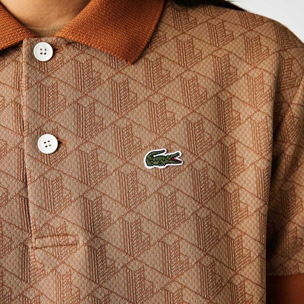 Lacoste Classic Fit Monogram Print Polo Beige / Brown | POTH-38427