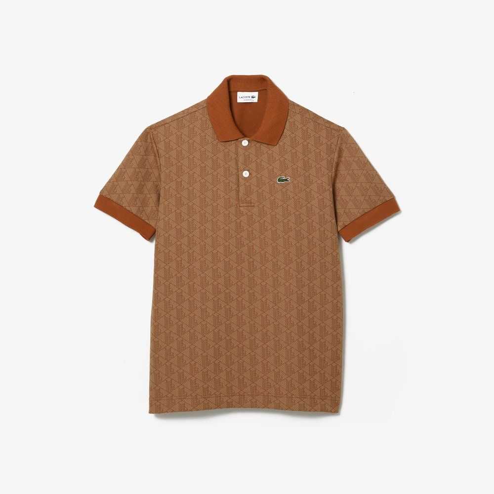 Lacoste Classic Fit Monogram Print Polo Beige / Brown | POTH-38427