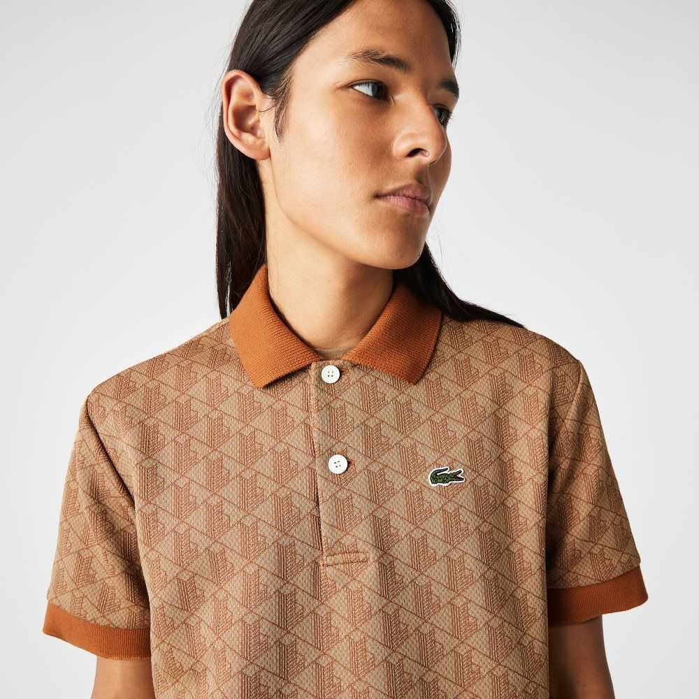 Lacoste Classic Fit Monogram Print Polo Beige / Brown | POTH-38427