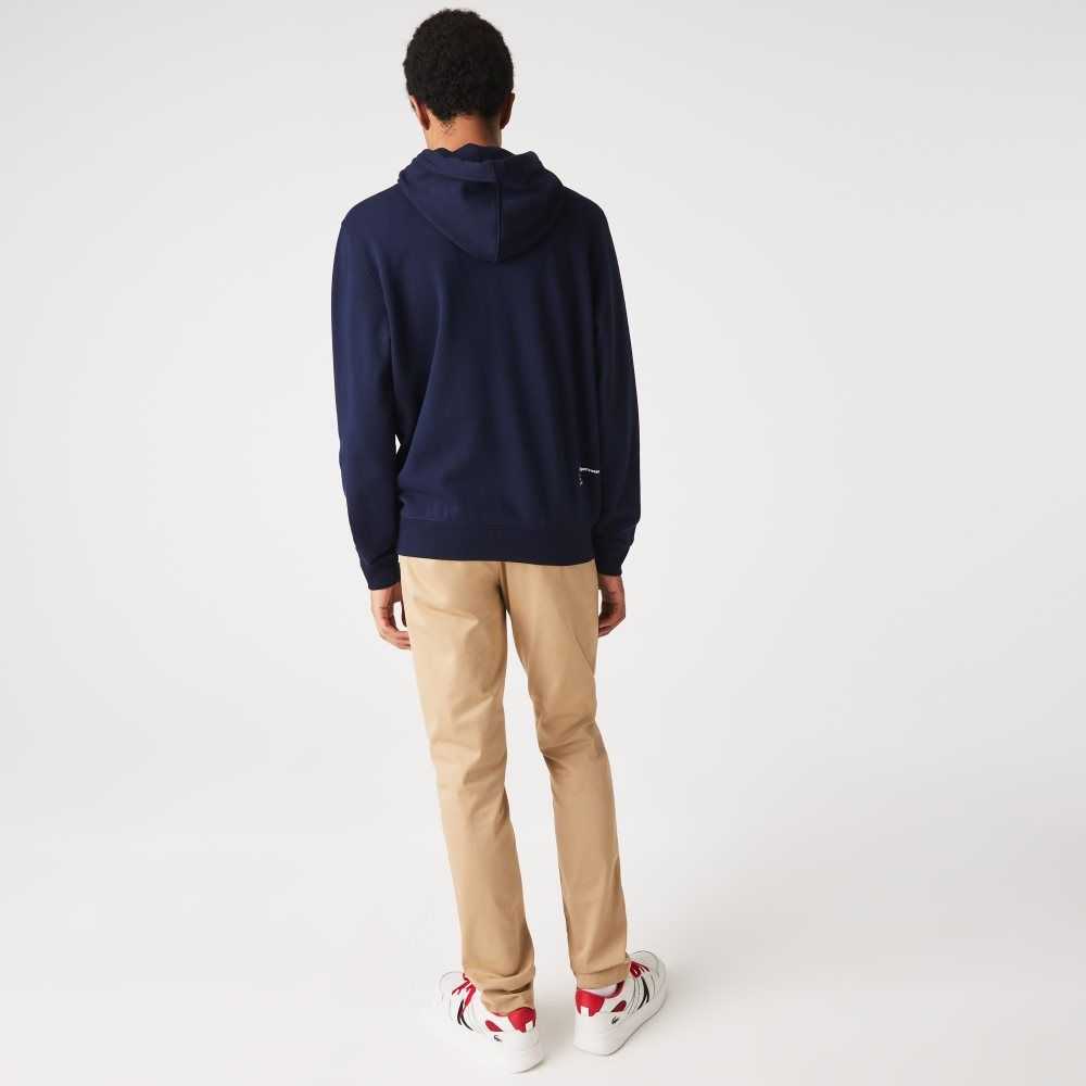 Lacoste Classic Fit Solid Hooded Sweatshirt Navy Blue | CRJB-57840