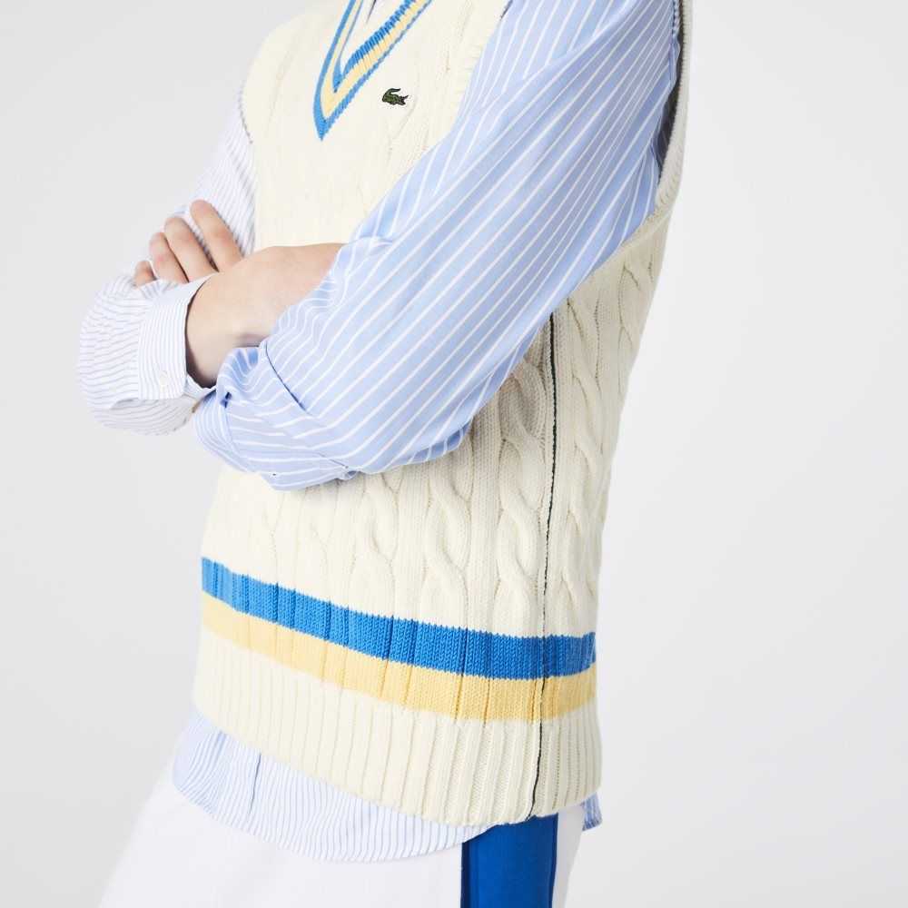 Lacoste Classic Fit Wool Sweater Vest White / Yellow / Blue | VPIJ-12487