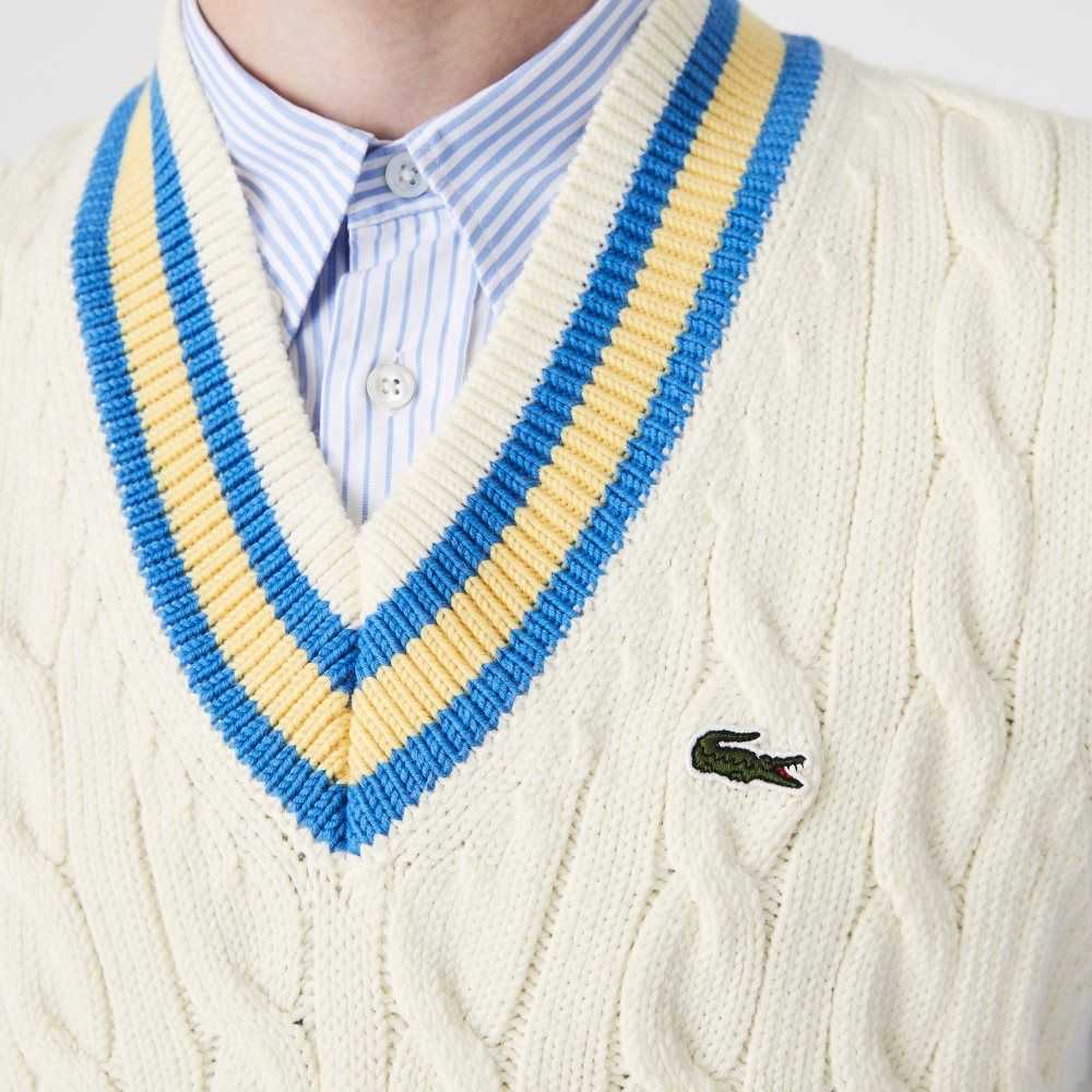 Lacoste Classic Fit Wool Sweater Vest White / Yellow / Blue | VPIJ-12487