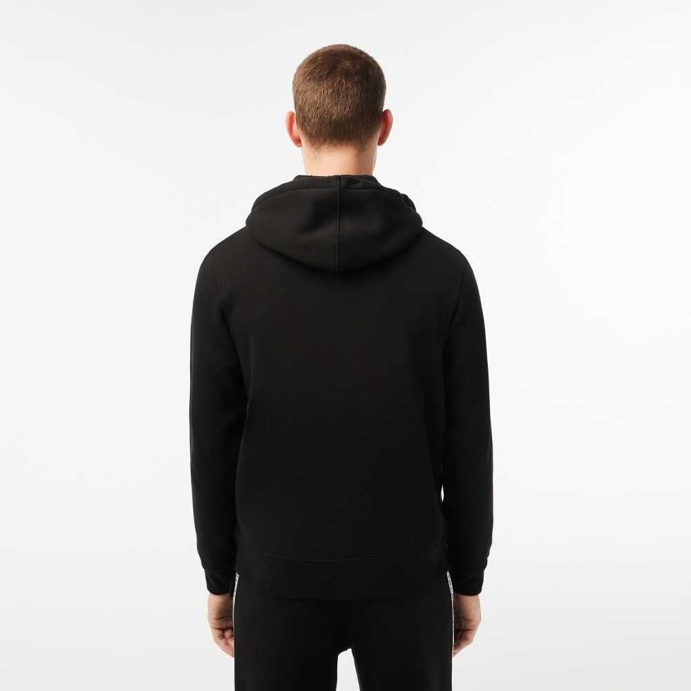 Lacoste Classic Fit Zipped Hoodie with Brand Stripes Black | DUVF-62371