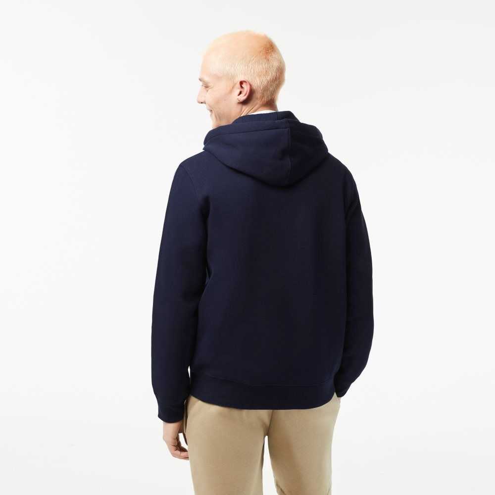 Lacoste Classic Fit Zipped Hoodie with Brand Stripes Navy Blue | LNZY-72689